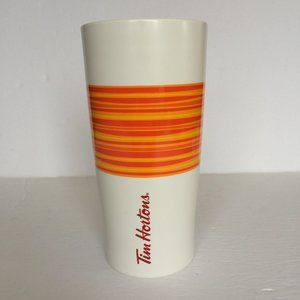 Tim Hortons Limited Edition Tumbler Travel Mug White Orange Yellow Striped 2015